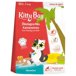 Arena ecológica KittyBay Meowtini Yuca Blanca para gatos - 3 x 10 litros (18 kg) - Pack Ahorro