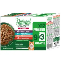 Natural Trainer Straccetti Adult tiras en salsa 12 x 85 g - Pack mixto (pato, bacalao, salmón, vacuno)