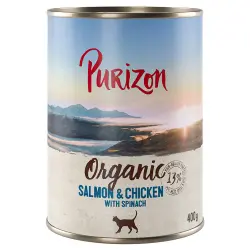 Purizon Organic 6 x 400 g comida ecológica para gatos - Salmón y pollo con espinacas