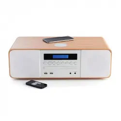 Thomson MIC201IBT Microcadena Bluetooth con reproductor de CD/radio/MP3/USB/Cargador de Inducción Madera y Blanco