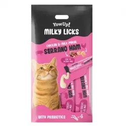 YowUp Milky Licks Snack Cremoso para Gatos con Jamón Serrano y Prebióticos, 1 x 60 gr
