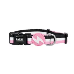 Dashi stripes collar de poliéster rosa y negro para perros