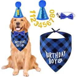UAMLY Kit para fiesta de cumpleaños de perros - 4 artículos, azul