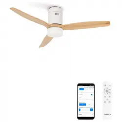 Create Wind Calm Ventilador de Techo 40W Silencioso 132cm con Luz LED de 15W WiFi 100% Madera Blanco
