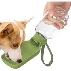 HausPets Botella agua perros 550 ml prueba fugas compartimentos correa - Ejército verde alto
