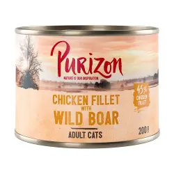 Purizon Adult 6 x 200 g comida húmeda para gatos, sin cereales - Filete de pollo con jabalí
