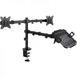 TooQ Soporte de Mesa para 2 Pantallas 17-32" y Bandeja para Portátil Negro