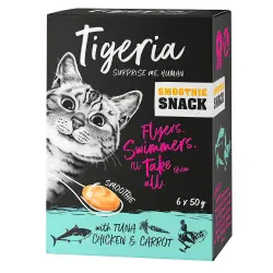 Tigeria Smoothie 6 x 50 g snacks para gatos - Atún, pollo y zanahoria
