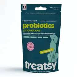 Treatsy Daily Defence Probióticos Perro – Complemento Digestivo Diario – Probióticos, Prebióticos FOS, Pectina y Psyllium – 30 Snacks – Hipoalergénico - 30 snacks blandos de 3 g bolsa