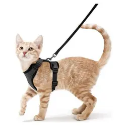 UAMLY Arnés y correa reflectantes para gatos (negro) - Negro S