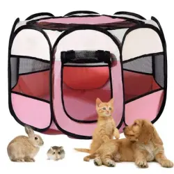 HausPets Parque infantil plegable para cachorros, 74x74x43cm, rosa y rojo - Rosa roja / 74x74x43cm