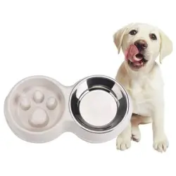 IntiMeg Comedero doble de alimentación lenta para perros y gatos - Una pieza