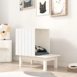 Casa Para Gatos De Madera Maciza De Pino Blanco 60x36x60 Cm