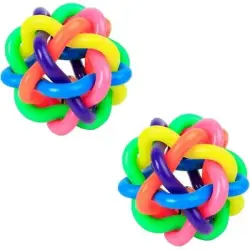 HausPets Juego de 2 pelotas de goma trenzadas – Con campana - Lote de 2 bolas de campana