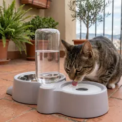 Leeby Comedero y Dispensador de Agua 2 en 1 Acero Inoxidable Gris para gatos 500 ml