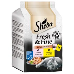 Multipack Fresh & Fine de Sheba 6 x 50 g - Pack mixto: salmón y pollo en salsa