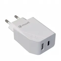 Muvit Cargador de Carga Rápida USB 18W +1 USB-C 20W Blanco