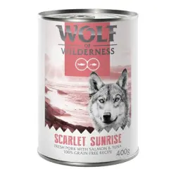 Wolf of Wilderness Red Meat Adult 6 x 400 g - Scarlet Sunrise: cerdo, salmón y atún