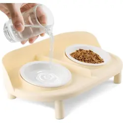 UAMLY Comederos elevados e inclinados para gatos - beige