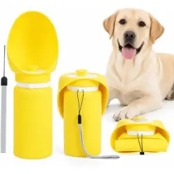 HausPets Botella agua plegable silicona perros, 550 ml, BPA, prueba fugas - AMARILLO