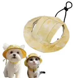 HausPets Sombrero de sol para perro/gato con orejas, talla S, amarillo - Amarillo / Talla S (circunferencia de la cabeza: 27 cm)
