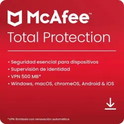 McAfee Total Protection 2024 1 Dispositivos 3 Años PC/Mac/iOS/Android Descarga Digital