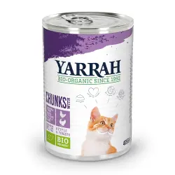 Yarrah Bio Bocaditos 6 x 405 g en latas para gatos - Pollo y pavo ecológicos con ortiga y tomate ecológicos