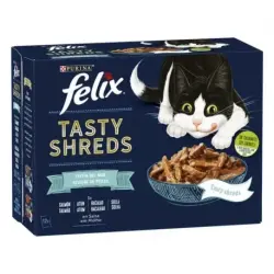 Felix Tasty Shreds Festín del Mar Filetes en Salsa sobre para gatos – Pack
