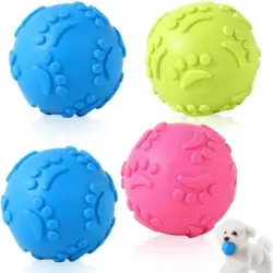 HausPets 4 pelotas de goma que emiten sonido – Flotantes – piscina/playa - 4 bolas – Roja, amarilla, azul