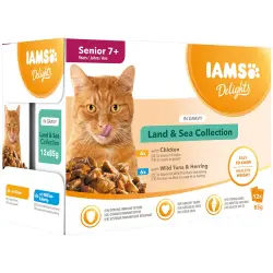 IAMS Delights Senior mezcla de la tierra y el mar en salsa para gatos - 12 x 85 g