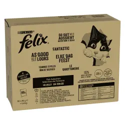 Jumbopack Felix Fantastic 80 x 85 g - Mix de pescado en gelatina (atún, salmón, bacalao, lenguado)