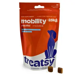 Treatsy Movilidad Perro -25kg – Complemento Veterinario Articulaciones – Colágeno Tipo II UC-II, Membrana de Cáscara de Huevo – 60 Snacks – Hipoalergénico - 60 snacks blandos de 3 g bolsa