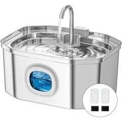 HausPets Fuente agua gatos acero inoxidable, 3,2 l, iluminación LED - 3,2 litros