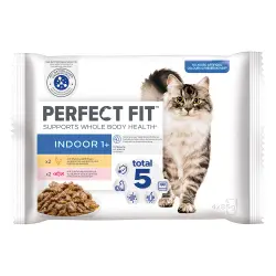 Perfect Fit Indoor 1+ en bolsitas para gatos - Pack mixto Pollo y salmón 4 x 85 g