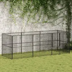 Corralito Para Perros | Perrera Exterior Con 8 Paneles Acero Galvanizado Negro Cfw755820