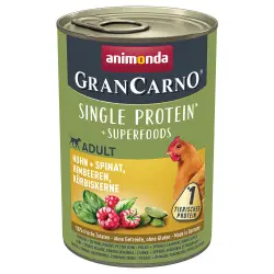 Animonda GranCarno Superfoods Adult 6 x 400 g - Pollo con espinacas, frambuesa, pipas de calabaza