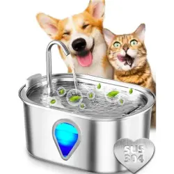 IntiMeg Fuente de agua para gatos de acero inoxidable de 3,2 litros - Una pieza