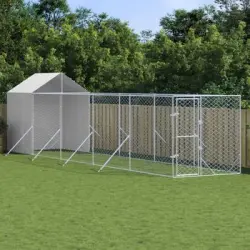 Perrera De Exterior | Jaula Para Perro | Parque Para Mascotas Con Toldo Acero Galvanizado Plata 2x10x2,5m Cfw783761