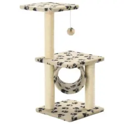 Rascador con postes de sisal para gatos color Beige Huellas
