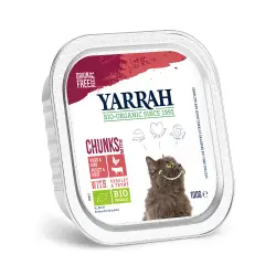 Yarrah Bio Bocaditos 6 x 100 g en salsa para gatos - Pollo y vacuno ecológicos con perejil y tomillo ecológicos