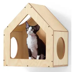 Fukumaru Casa de Pared para Gatos de Madera Natural 40×30×45,7 cm | Túnel con 3 Orificios 16 cm | Estilo Natural | Compatible con Wall Jungle - 38,81 x 29,69 x 45,29 cm; 4,96 kg