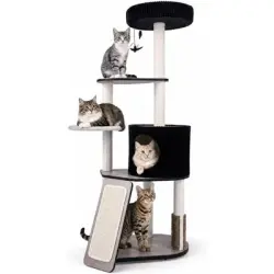 GIANTEX 155 cm Gran Torre de Gatos Multinivel con Postes Rascadores y Rampa - 1 Árbol