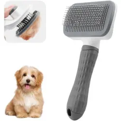 Pawffee Peine autolimpiante de cerdas largas, silicona y acero, para canas - 1 pieza