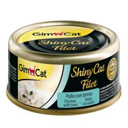 Comida húmeda para gatos adultos GimCat Shiny Cat filetes pollo y atún 70 gr