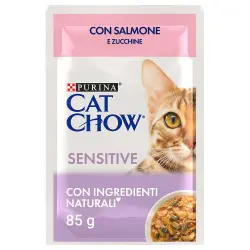 Cat Chow 26 x 85 g comida húmeda para gatos - Sensitive salmón y calabacín