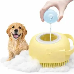 HausPets Cepillo de baño de silicona amarillo con champú incorporado - 1 artículo