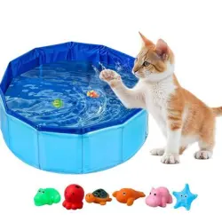 UAMLY  plegable para gatos tipo piscina - Azul: 30 x 11 cm + 6 juguetes flotantes