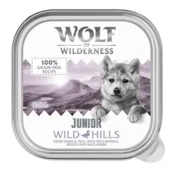 Wolf of Wilderness JUNIOR - Receta duoproteica 6 / 24 x 150 g en tarrinas - 6 x 150 g Wild Hills - pato y ternera
