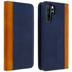 Avizar Funda Cartera Función Soporte Bicolor Azul para Huawei P30 Pro