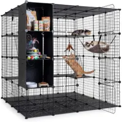 GIANTEX Jaula para Gatos Metálico de 3/4 Niveles con Hamaca, 144x144x142cm - 1 Jaula para Gatos